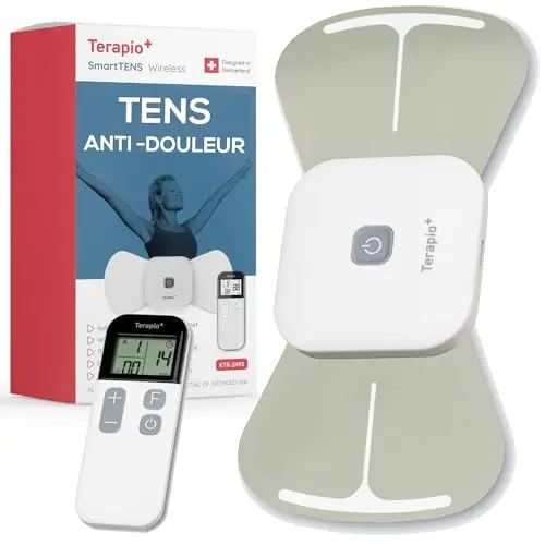 Électrostimulateur Anti Douleur TENS Sans Fil. Appareil TENS Portable. Neurostimulateur Musculaire avec Télécommande. Rechargeable. 15 Modes pour Soulager les Douleurs.