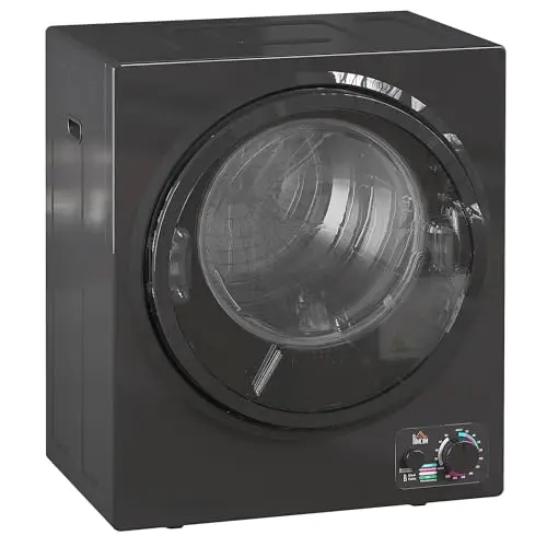 HOMCOM Sèche-linge à évacuation portable, sèche-linge électrique 850W, 2,5Kg, 4 modes de séchage, 2 niveaux de chauffage, cuve en acier inoxydable, installation murale, pour appartement dortoir, noir