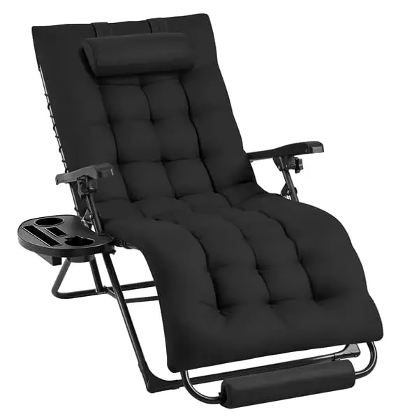 Yaheetech Transat Jardin Exterieur, Inclinable avec Rembourrage Repose Pieds Appuie-tête Amovible, résistant aux intempéries Chaise Longue Pliante Dossier, Salon de Jardin Exterieur (1, Noir)