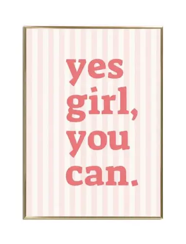Générique Affiche “Yes Girl, You Can” 30x40 cm – Poster Motivation Femme Vintage Rose – Impression Canvas – Décoration Murale Chambre, Bureau, Salon – Style Rétro Pastel Inspiration Féminine