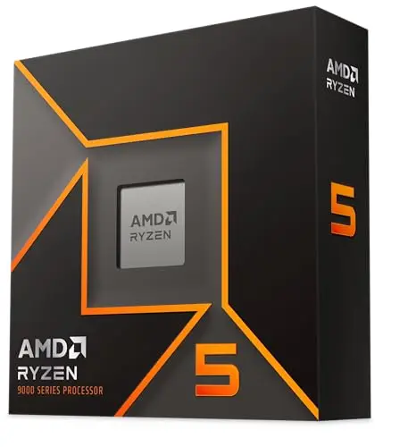AMD Ryzen 5 9600X Processeur (Radeon Graphique Intégré, 6 Coeurs/12 Threads, 65W TDP, Socket AM5, Cache 38Mo, jusqu'à 5.4 GHz Fréquence Boost, Pas de Ventilateur)