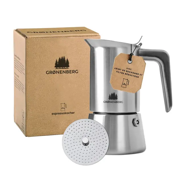 Groenenberg Cafetiere italienne induction 300ml | Cafetière italienne en acier inox avec filtre réducteur I Moka pour jusqu'à 6 tasses d'espresso