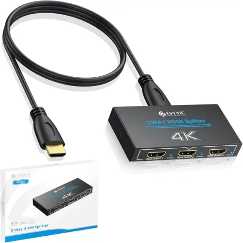 eSynic Splitter HDMI 1 Entrée 3 Sorties Répartiteur HDMI 4K@30HZ 15.5mm Coque en Métal Plug and Play Distributeur HDCP 1.4 Hdcp Bypass Support Dolby/DTS pour HDTV PC Blu-Ray PS3 PS4 PS5 Xbox DVD