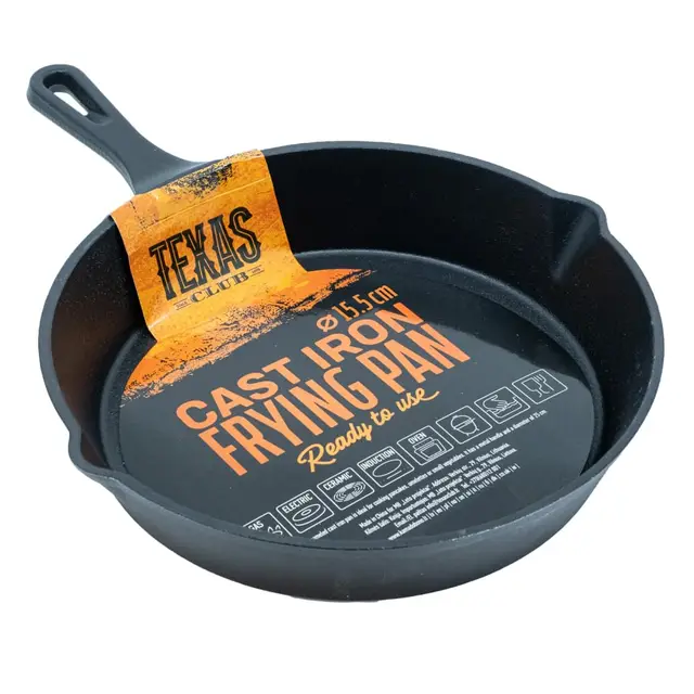 TEXAS CLUB - Poêle en Fonte pour Fritures, Pancakes, Omelettes, Viande ou Légumes, Idéale pour Barbecue et Cuisine, Poêle pour BBQ Aimée des Professionnels, Diamètre 15,5 cm