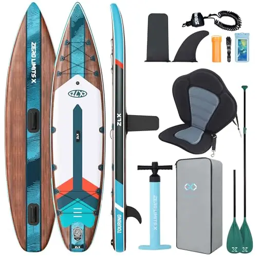 ZLX Planche de Paddle Gonflable Touring 350cm avec Siège Kayak | Sup Rapide et Stable Longue Distance, Charge 180kg, Stand Up Paddle Board Exploration