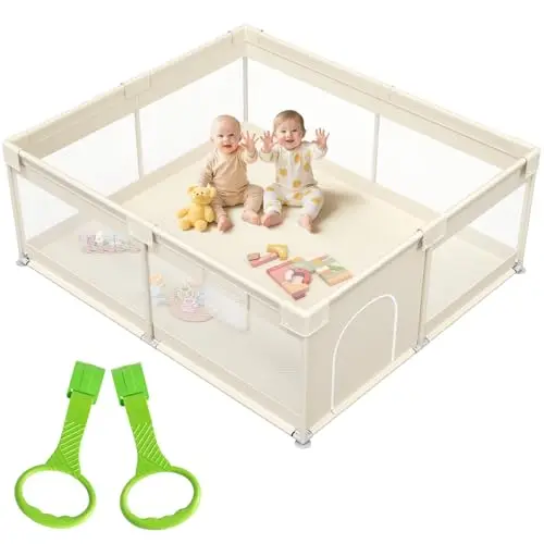 Parc Bebe XXL Parc Enfant - 150X175cm Parc Bébé Maille Respirante Centre d'activités intérieur et extérieur Beige