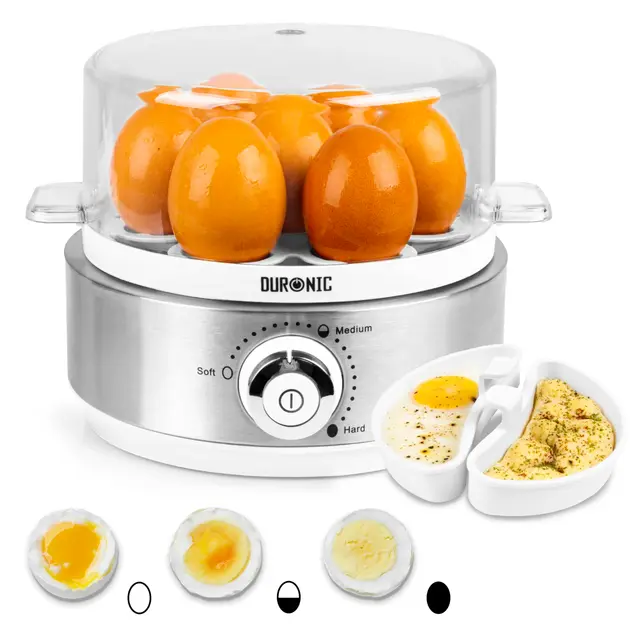 Duronic EB40 WE Cuiseur à œufs 400W 1 à 7 oeufs Thermostat et minuteur pour obtenir œufs durs ou mollets ou à la coque avec fonction dédiée pour préparer 2 types de cuisson Sans BPA