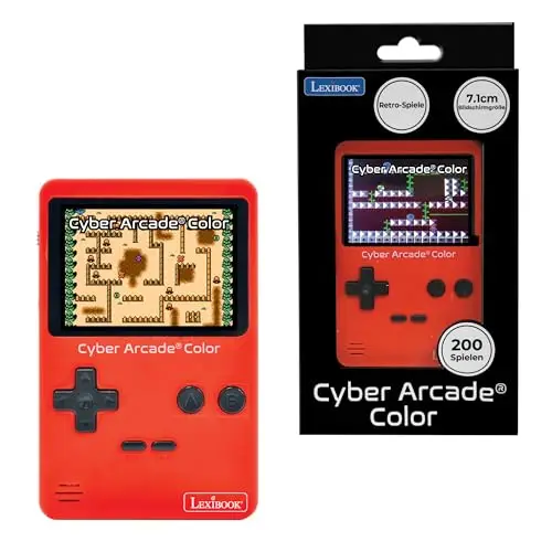 Lexibook, Cyber Arcade® Color, Console de Jeux rétro Portable, 200 Jeux d'action, Sport, Course, logique et Bien Plus, Écran Couleur LCD 2,8", Rouge, JL2389