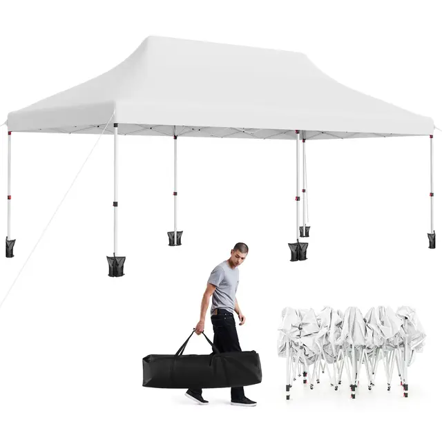 GOPLUS Tonnelle Pop-Up 3x6 m Imperméable Blanc