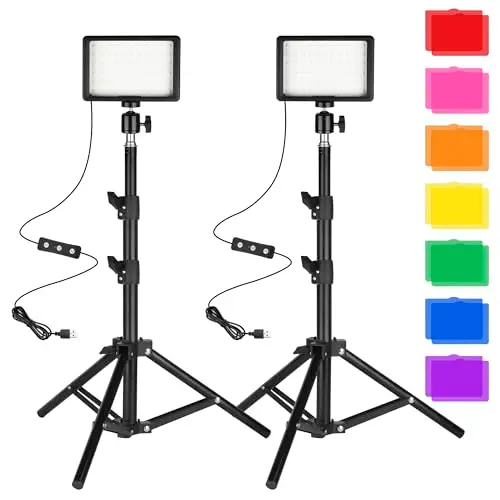 Lumière LED Photo Vidéo 2-Pack, Ci-Fotto Lampe à LED USB 5600K dimmable pour la Photographie avec Trépieds et Filtres de Couleur pour Studios, YouTube,TikTok, l'enregistrement Vidéo, Streaming de Jeux