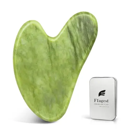 Flagest Jade Gua Sha Visage Corps, Guasha Massage Drainage Lymphatique, Outil de Massage Facial d'acupuncture Anti Rides