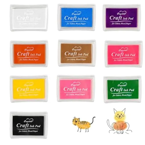 Tampons Encreurs 10 Couleurs, Non Toxique, Lavable, Encre à Base d’Eau, Tampons pour Enfants, Tampon Scrapbooking, DIY, Encreur pour Tampon, Fabrication de Cartes (7,5 x 5,5 cm) (Multicolore)