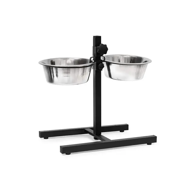 Relaxdays Gamelles pour chiens, 1,6 l, acier inoxydable, HLP 42 x 46 x 27 cm, hauteur réglable, antidérapant, argenté