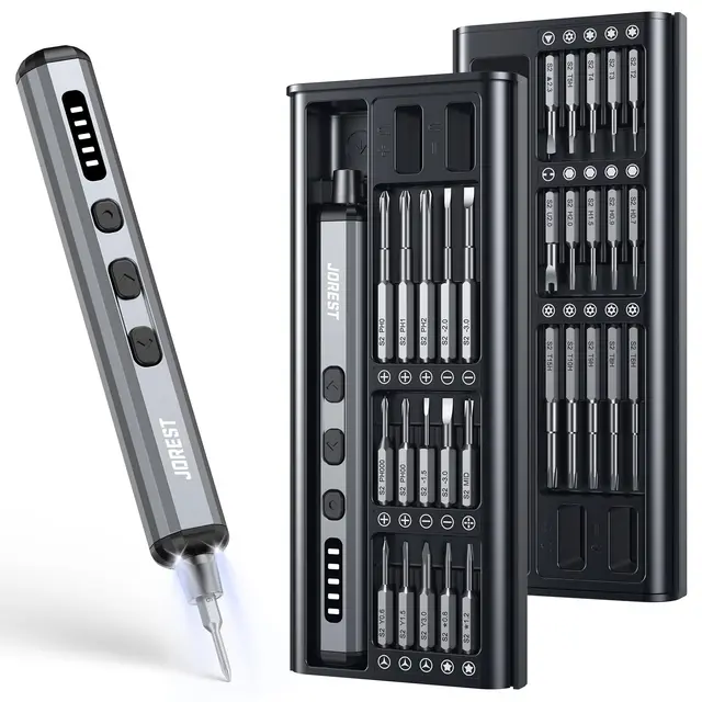 JOREST Mini tournevis électrique, 38 embouts magnétiques, kit d'outils de réparation pour iPhone, ordinateur portable, drone, console de jeux, appareil photo, lunettes, montres, jouets