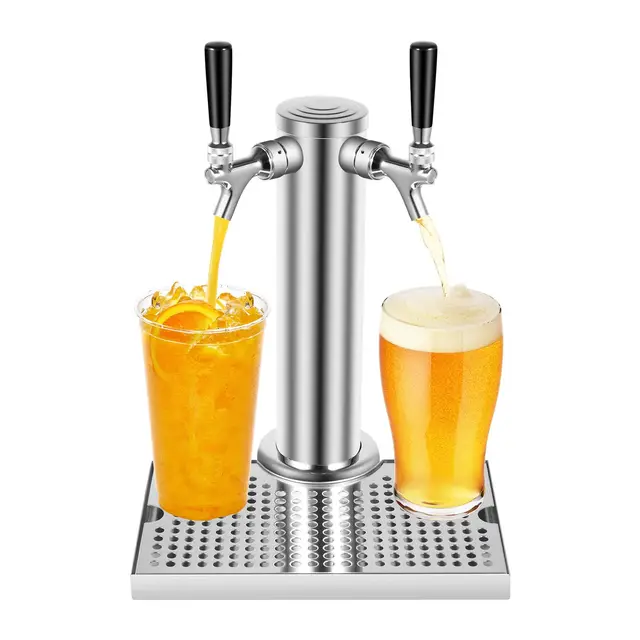 Tireuse à bière avec bac d'égouttement en acier inoxydable Double Tap Colonne à bière colonne à bière Distributeur de boissons pour la maison, la cuisine, le bar, le restaurant
