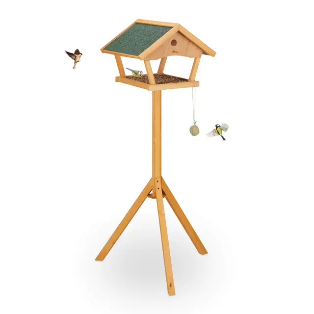 Relaxdays Mangeoire à Oiseaux avec Support, Grand, Toit résistant aux intempéries, Bois, 137 x 66 x 59 cm, Nature/Vert