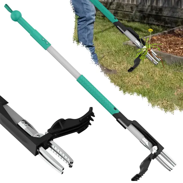 Desherbeur Manuel, Outil Desherbage Mauvaise Herbe pour Le Jardin avec 4 Griffes, Désherbeurs Manuels Debout, Outil de Désherbage à Long Manche Sans se Pencher ou S'agenouiller