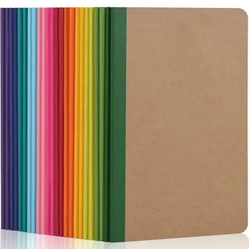 ZCZN A5 Cahiers Lignés avec Dos Arc-en-Ciel, Lot of 24 Blocs Carnet de Notes, Carnet de Voyage à Couverture Kraft, Bloc Note Carnet Dessin, 60 Pages pour l'École, le Bureau ou les Étudiants