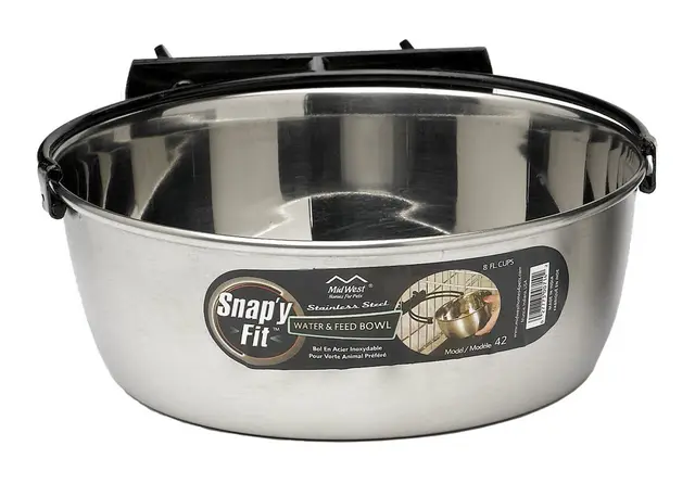 MidWest Homes for Pets Modèle 42 Gamelle en Acier Inoxydable Snap'y Fit, se Fixe sur Les caisses en Grillage pour Chiens et Autres Cages ; 2 L pour Chiens et Chats, Argent