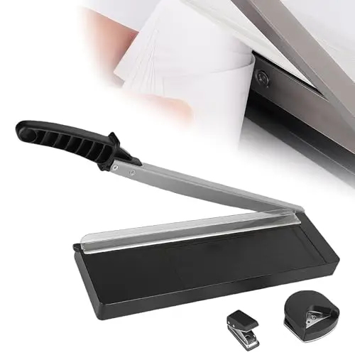 Massicot A4 3 en 1, Machine de Découpe de Papier de Précision avec Rail de Guidage et échelle, pour Photos, Cartes, Documents, Bureau et Maison, Noir