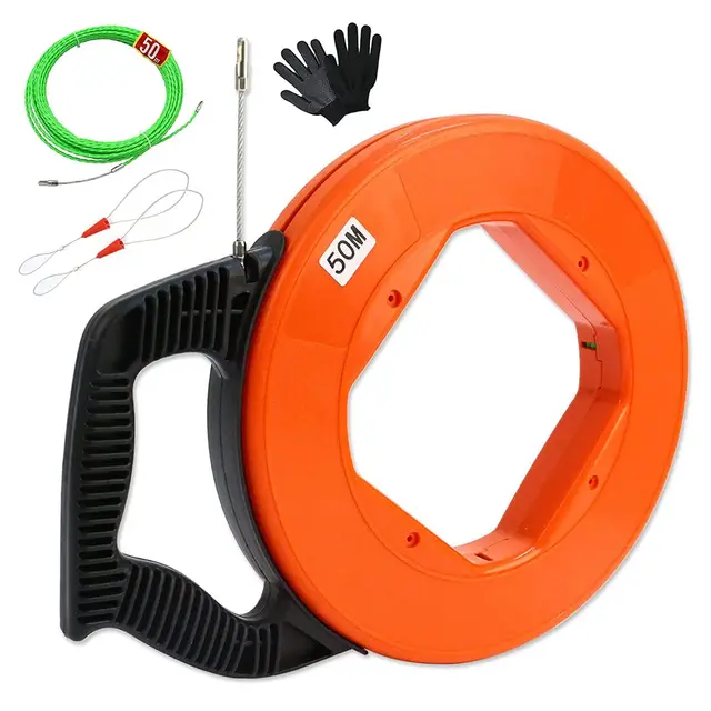 Aiguille Electricien, 50m 4,5mm Tire Fil en Acier Tire Fils Electrique Tire Cable Electrique Tire Fils Electricien Aiguille Baguette Tire Fil Electricien avec 2 Ressorts de Guidage