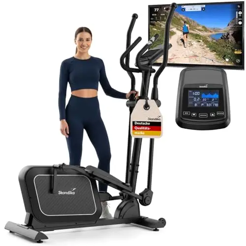 Skandika Vélo elliptique Fint P8-R | Vélo d'appartement Silencieux, 32 Niveaux, 22 programmes, jusqu'à 120 kg, Compatible avec Kinomap, Masse d'inertie de 8 kg, Cross Trainer | Fitness Sport