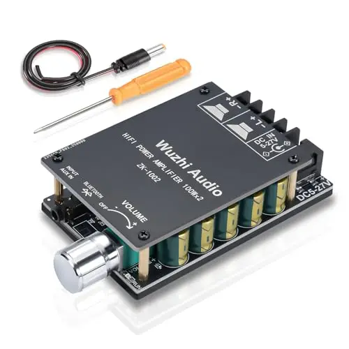 Carte Amplificateur Audio Bluetooth 200W TPA3116,2x100W avec Filtre LC,Stereo Hi-Fi Digital Amp 2.0 Channel,DC 8-24V,Connexion Silencieuse sans Mot de Passe pour Téléphone,pour la maison ou la nomade