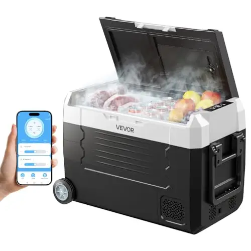 VEVOR Réfrigérateur Portable à Compression 35 L, Glacière Électrique DC 12/24 V et AC 100-240 V, pour Camping Pêche Caravane, Mini Frigo Voiture à Double Zone, -20 à 20 °C, Contrôle via Application