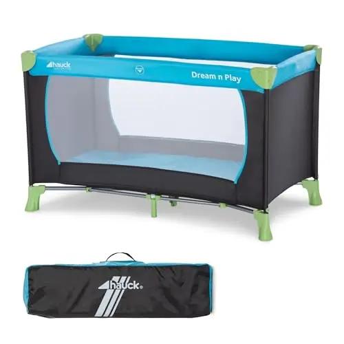 hauck Lit Parapluie Dream N Play 120 x 60 cm - Pour Bébés et Enfants de la Naissance à 15 kg, Léger, Pliage Compact, Sac de Transport et Fond Pliable Inclus, Bleu