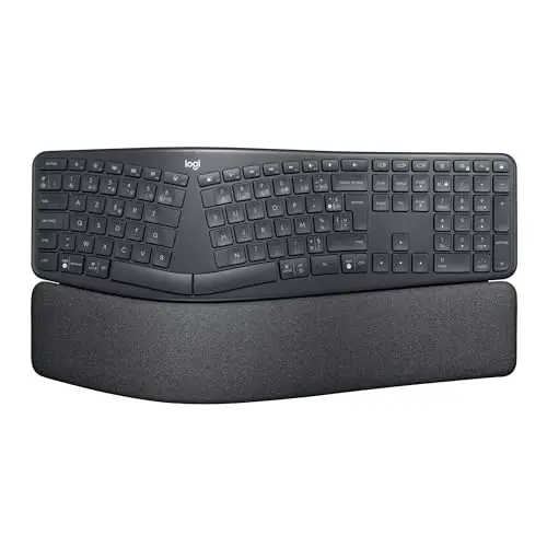 Logitech Ergo K860 Clavier Ergonomique sans Fil - en Deux Parties, Repose Poignet, Frappe Naturelle, Bluetooth et Connectivité USB, Compatible avec PC & Mac, Clavier Français AZERTY - Gris