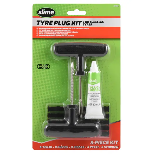 Slime 20500 Kit de Réparation de Pneu avec Alésoir et Porte-Mèche, Mèches de Taille Moyenne Extrêmement Résistantes, Poignée en Forme de T et Colle à Mèche, Lot de 8 Pièces