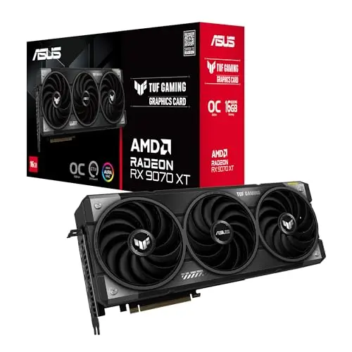 ASUS TUF Gaming Radeon RX 9070 XT OC Edition 16GB – Carte Graphique Gaming (16GB GDDR6, PCIe 5.0, HDMI, DisplayPort 2.1, 3.125 Slot, Ventilateurs axiaux, revêtement Protecteur PCB)