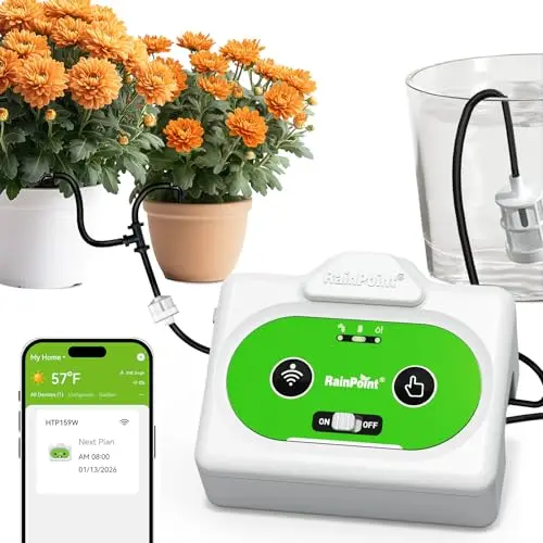 RAINPOINT Arrosage Automatique Interieur WiFi, Contrôle à Distance via APP, Arroseur Automatique pour Plantes d’Intérieur, Arrosage Goutte à Goutte avec Batterie Rechargeable, Jusqu’à 15 Plantes