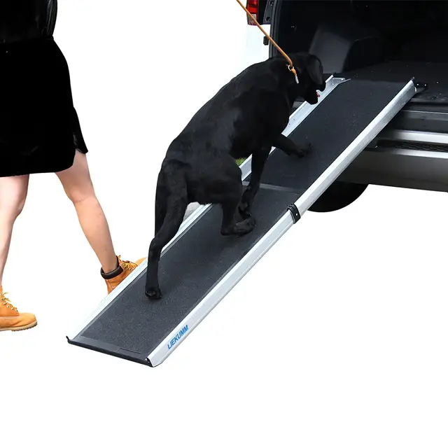 LIEKUMM Rampe Télescospique pour Chiens, 180 cm Rampe pour Animaux de Compagnie, Capacité 90 kg Rampe d'accès pour Chien idéale pour Les Voitures, Les camions et Les VUS