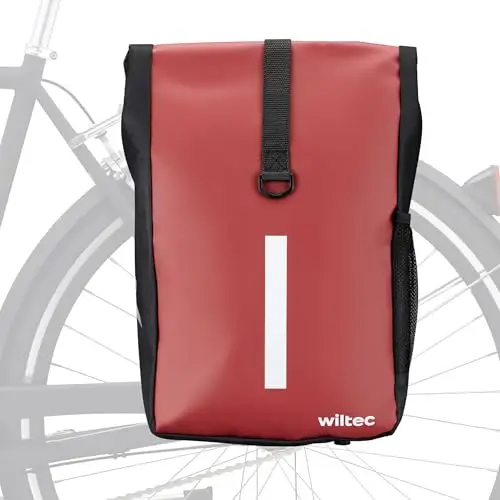 WilTec Sacoche étanche pour Porte-Bagages Rouge – capacité de 16 L – 47 x 24 x 13 cm – en PVC et Polyester – pour vélos et vélos électriques – Sac de Bicyclette – avec bandoulière Amovible