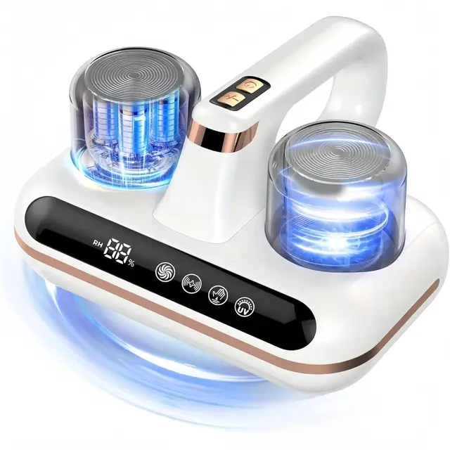 Vxoyo Aspirateur Matelas, Aspirateur de Matelas sans Fil 4 en 1 avec Lumière UV et Écran LED, Aspirateur à Main Anti-Acariens à Double Coupelle, à Ultrasons et à Forte Aspiration pour Lit