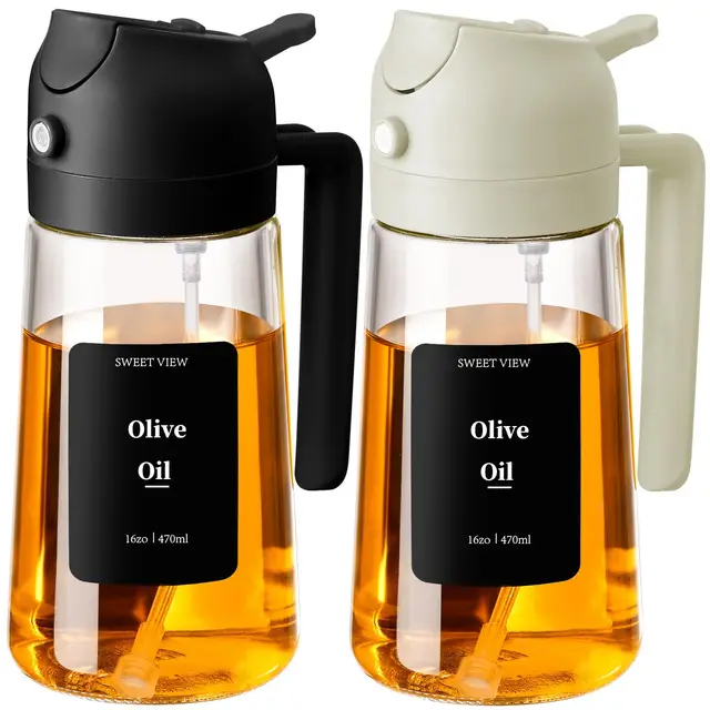 SWEET VIEW 470 ML Spray Pour Huile et Distributeur d'Huile, Huile d'Olive Distributeur Verseur pour, Cuisine, Friteuse d'Air, Salade, Barbecue (Noir, Blanc)