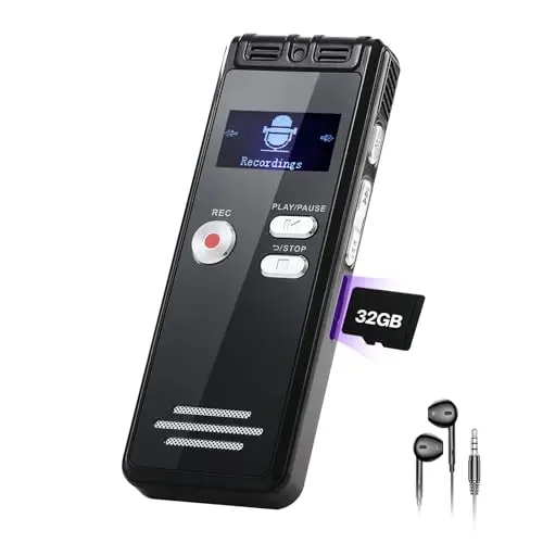 Dictaphone 32G - 1536 kbps - Enregistreur Vocal numérique - Interface Type-C - Appareil d'enregistrement One-Touch-HD Dual MIC pour conférence, Entretien, réunion