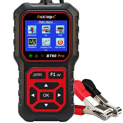 BT60 PRO Testeur de Batterie 6V 12V 24V Automobile 100–3000 CCA, pour Batteries 2–120 Ah de Voiture, Camion, Moto, Testeur de Charge/Démarrage, Compatible avec Batteries AGM, Gel, EFB, Lithium