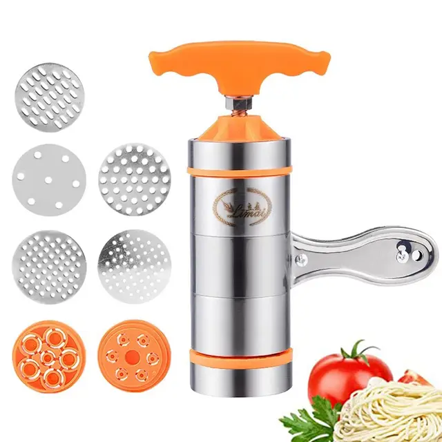 Inoxydable Presse Pâtes 7 Moule, Portable Machine à Pâtes Fraîches, Machine à Pâtes Avec 7 Moule, Pour Fettuccine Fraîches, Lasagnes, Rouleaux Pâte, Machine Découper Les Nouilles Avec 7 Moules.