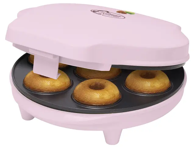 Bestron Appareil à donuts au Design Rétro, Mini-Machine à Donuts pour 7 petits Donuts, inclut Témoin de Cuisson & Revêtement Antiadhésif, 700 Watts, Sweet Dreams Collection, Couleur: Rose