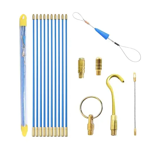 Tire fil Electriques 33cm x 10 Pièces: Jeu de Baguettes Fibre de Verre, Kit Rétractable D’installation pour Cable en Boîtier Plastique