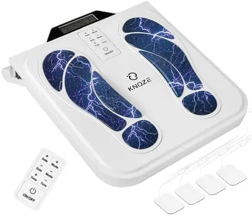 Appareil de massage électrique pour les pieds Stimulateur de circulation avec EMS et TENS, avec 10 modes, 50 niveaux d'intensité et 4 électrodes pour soulager la douleur et favoriser la circulation