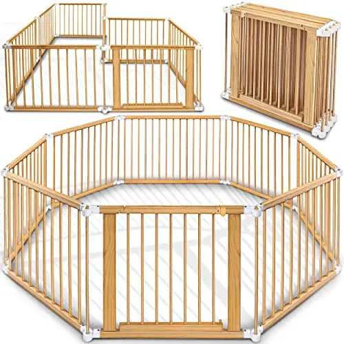 KIDUKU® Barrière de sécurité Parc bébé XXL 7,2 mètres, pliant, porte inclus, à 8 pièces, forme individuelle selon votre choix