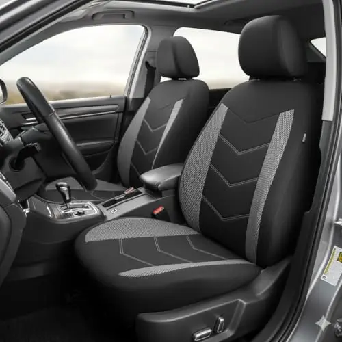 TOYOUN Housses Siège Voiture Avant en Tissu Housse de siège de Voiture Universelle pour 2 sièges Couverture Couvre Siège Auto Respirable Convient à la Plupart des Voitures Camionnette SUV Camion, Gris