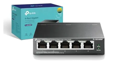 TP-Link Switch PoE 5 Ports Gigabit (TL-SG1005P V2), 4 Ports PoE+, 65W pour tous les ports PoE, Boitier métal, Silencieux, Installation facile, pour créer un réseau de Surveillance Polyvalent et fiable