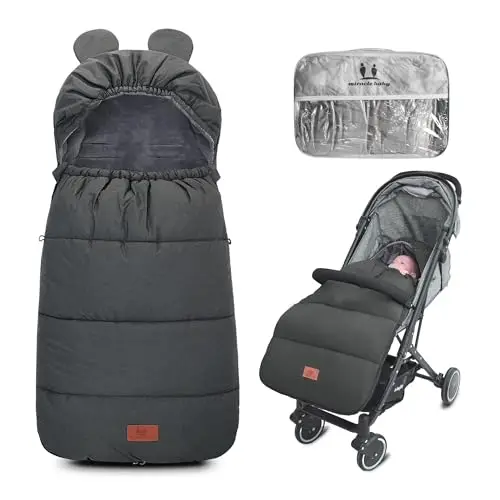 Chancelière Universelle pour Poussette Antidérapant, Chanceliere Bebe Hiver en Polaire pour Poussette Landaus Siège Auto, 102 x 48 cm (Noir Vert)