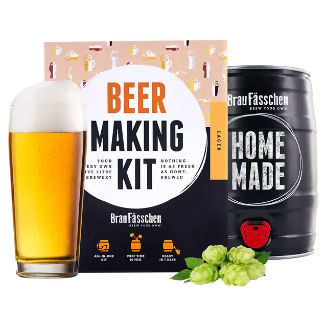 Braufässchen Kit de Brassage de bière Blonde à Faire soi-même - dans Un fût de 5 l - Une délicieuse bière brassée en 7 Jours - idée Cadeau Noel pour Homme