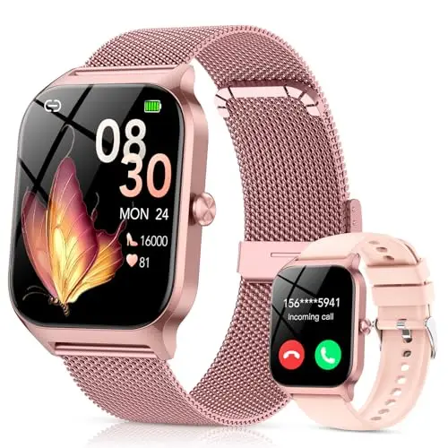 CASCHO Montre Connectée Femme avec Appel Bluetooth,1.85" HD Smartwatch Femme avec Fréquence Cardiaque/Sommeil/SpO2, 120+ Modes Sportifs, IP68 Étanche Fitness Tracker, Montre pour Android iOS Rose