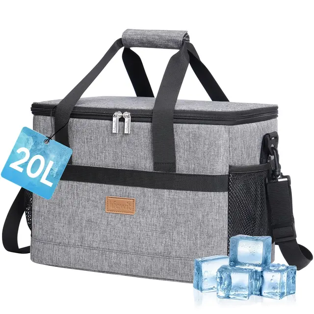 Lifewit Sac Isotherme 20L, Grand Format Glaciere Souple Isothermes, Portable Sacs Isotherm Courses Surgelés pour Voyage, Pique Nique, Camping, Plage, Gris